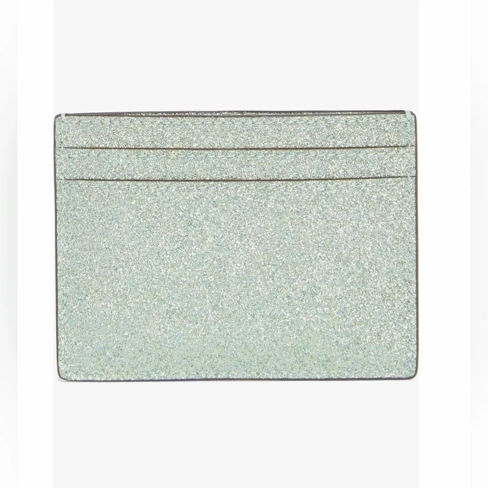 Kate Spade New York Sparkle Kenzie Glitter Card Case Seawater Mint Green OS NIB